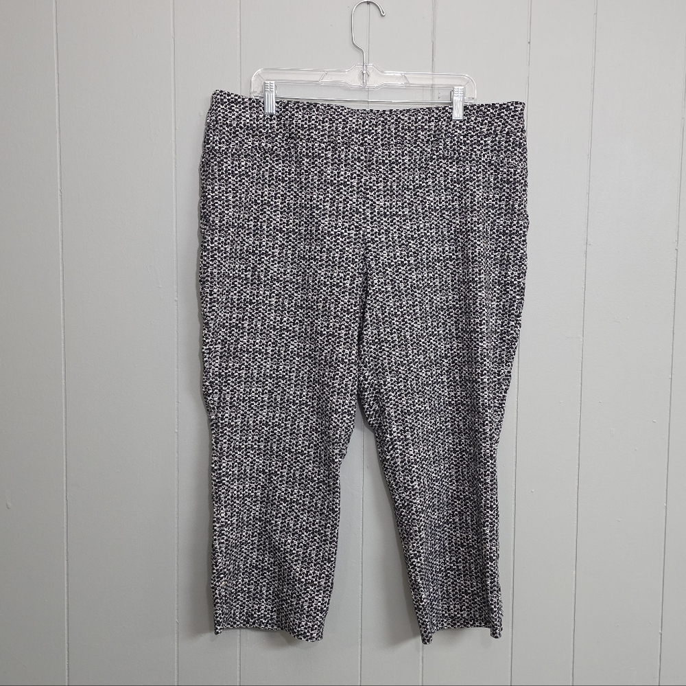 Hilary Radley Black And White Check Print Elastic Waist Cropped Pull On Size XXL